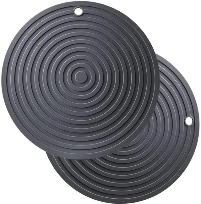 Main image of Silicone Trivets for Hot Dishes Pots and Pans, Heat Resistant Counter Mat, Big Dia 9.45" Flexible Pot Holders Set 2 Dark Gray