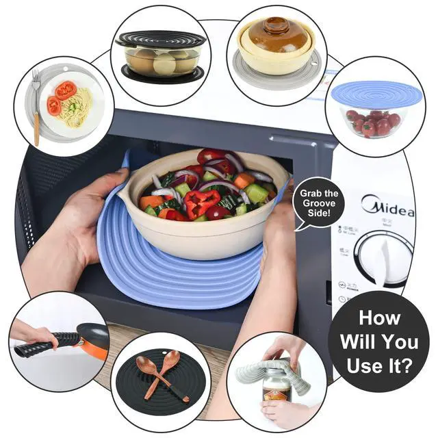 Alt view image 3 of 6 - Silicone Trivets for Hot Dishes Pots and Pans, Heat Resistant Counter Mat, Big Dia 9.45" Flexible Pot Holders Set 2 Dark Gray