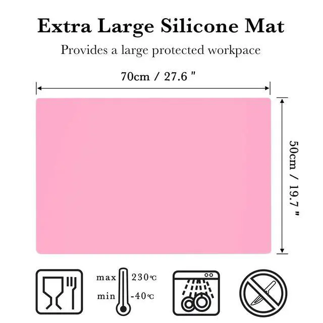 Alt view image 2 of 6 - Pink Oversize Silicone Mat 27.6" x 19.7", Silicone Sheet for Crafts, Nail Arts, Painting, Epoxy Resin Jewelry Casting Mat, Countertop Protector, Table Placemat Pad, Nonstick Nonskid