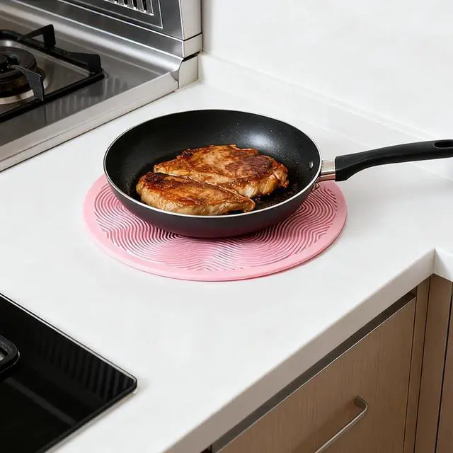 Alt view image 3 of 7 - Silicone Hot Pot Holder Mats 12in (2-PCS) - Heat Resistant Countertop Protector with Non-Slip Geometric Pattern, Easy Clean Kitchen Trivet for Dining Table, Stove Top, Counter Safe Pink Big Size