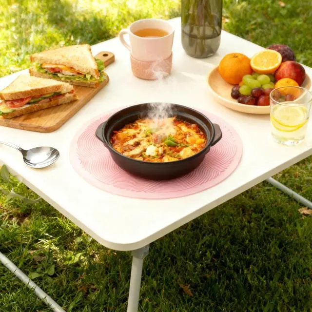 Alt view image 4 of 7 - Silicone Hot Pot Holder Mats 8in (4-PCS) - Heat Resistant Countertop Protector with Non-Slip Geometric Pattern, Easy Clean Kitchen Trivet for Dining Table, Stove Top, Counter Safe Small Pink