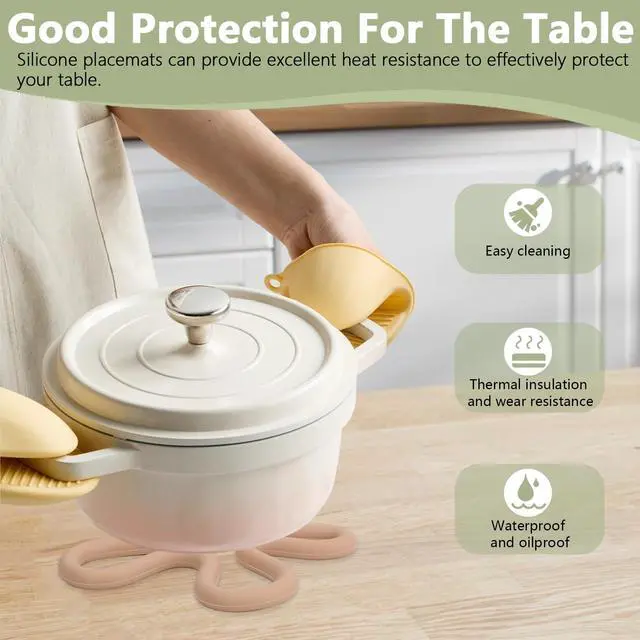 Alt view image 4 of 7 - Set Silicone Trivets for Hot Dishes, Hot Pots and Pans, Flower Heat Resistant Hot Pads for Kitchen Countertop, Table, Hot Plate Mat Pot Holders Dining Counter Decor