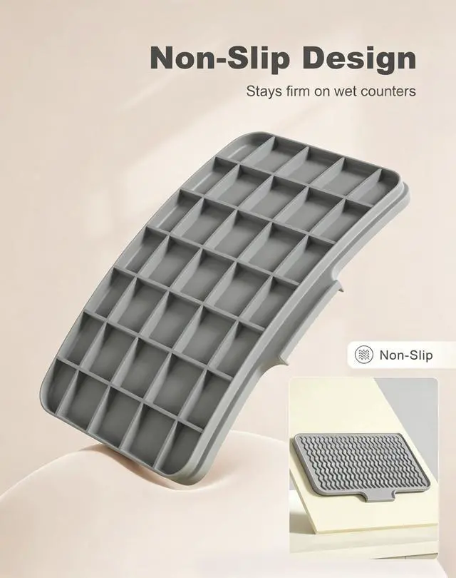 Alt view image 5 of 7 - Silicone Dish Drying Mat for Kitchen Counter, 16 x 12" Fast Drainage Dish Rack Pad Drying Mats, Non-Slip Countertop Protector Heat Resistant Trivet, Easy to Clean Sink Drip Pad for Dishes, Gray