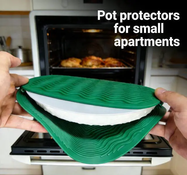 Alt view image 6 of 7 - Silicone Hot Pot Holder Mats 12in (2-PCS) - Heat Resistant Countertop Protector with Non-Slip Geometric Pattern, Easy Clean Kitchen Trivet for Dining Table, Stove Top, Counter Safe Large Green