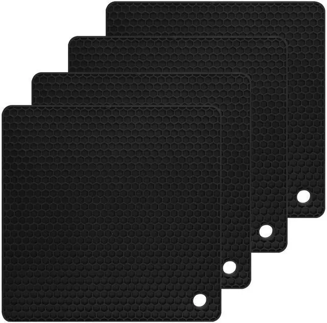 Main image of Trivets for Hot Dishes, Trivet Hot Pads for Kitchen, Trivets for Pots and Pans, Silicone Pot Holder, Multi-Use Silicone Trivet Mat Heat Resistant Mats for Countertop Set 4 Black