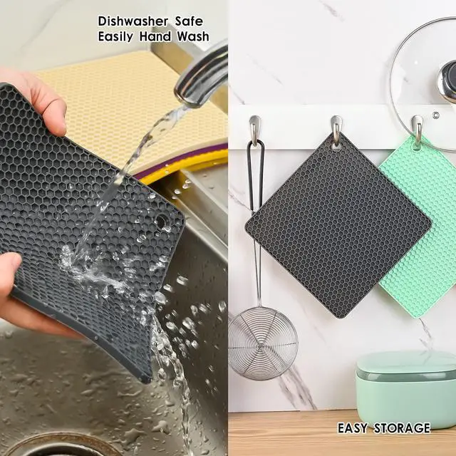Alt view image 7 of 7 - Silicone Trivet Pot Mat for Countertop Trivest Pads Heat Resistant Table Placemats 4 Pack,Size:7.5x7.5 Inch, Color: Grey, Shape: Square