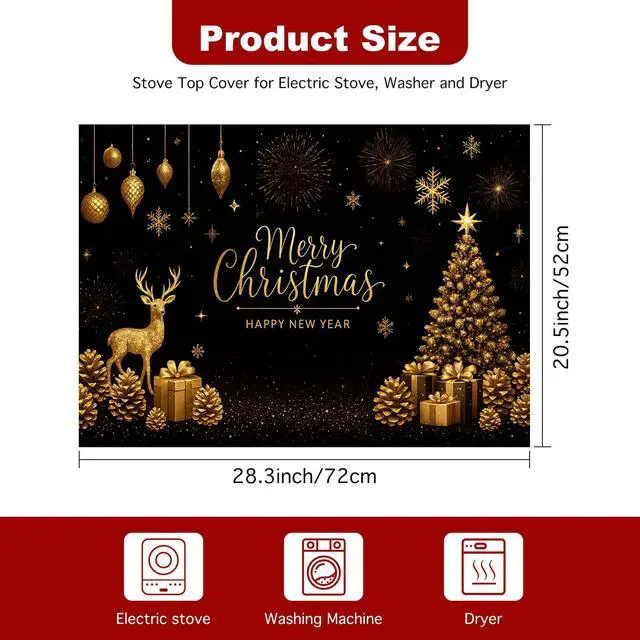 Alt view image 7 of 7 - Christmas Stove Top Cover 28x20 Inch Glass Top Protector Silicone Cooktop Mat Heat Resistant Stovetop Cover Golden Deer Tree Holiday Kitchen Decoration