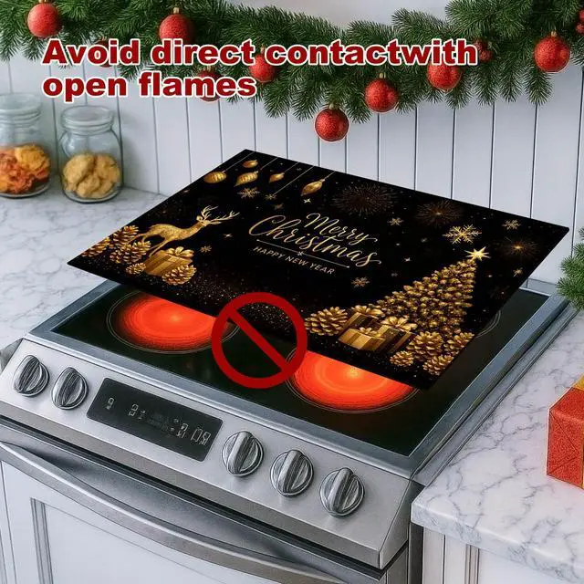 Alt view image 6 of 7 - Christmas Stove Top Cover 28x20 Inch Glass Top Protector Silicone Cooktop Mat Heat Resistant Stovetop Cover Golden Deer Tree Holiday Kitchen Decoration