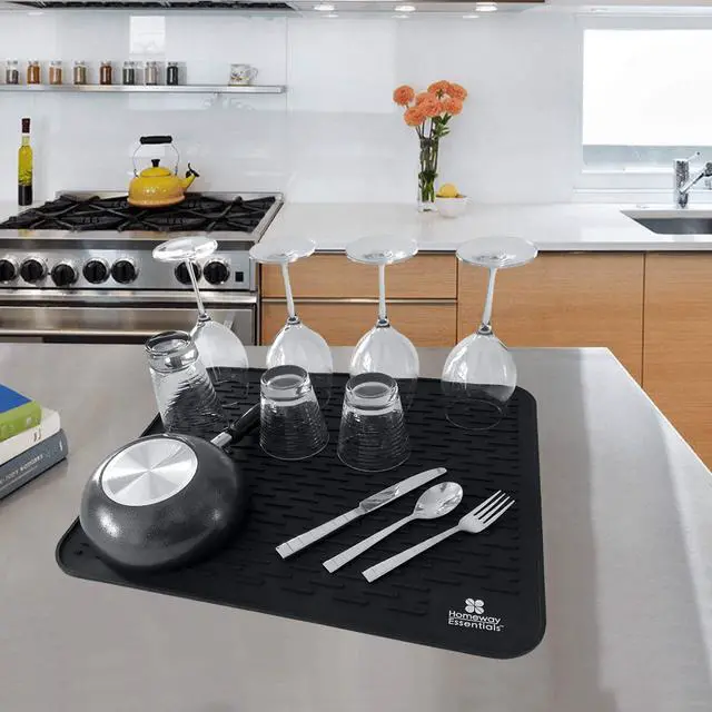 Alt view image 4 of 7 - Silicone Dish Drying Mat 17 x 15, Large Countertop Drainer, Sink Protector and Heat Resistant Trivet, Black