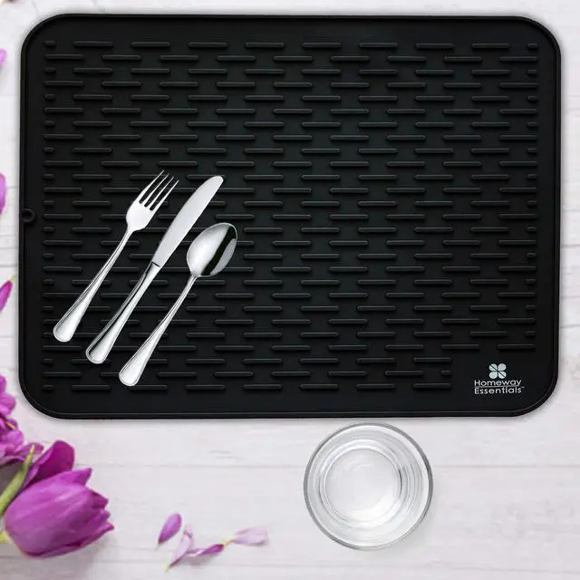 Alt view image 5 of 7 - Silicone Dish Drying Mat 17 x 15, Large Countertop Drainer, Sink Protector and Heat Resistant Trivet, Black