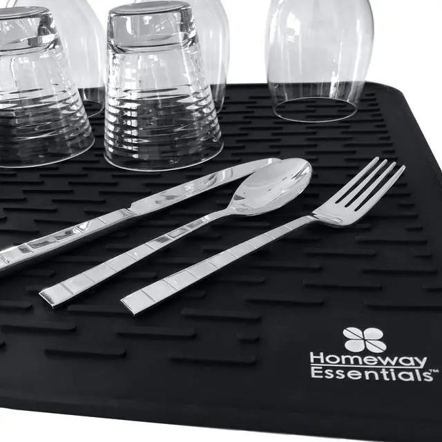 Alt view image 3 of 7 - Silicone Dish Drying Mat 17 x 15, Large Countertop Drainer, Sink Protector and Heat Resistant Trivet, Black