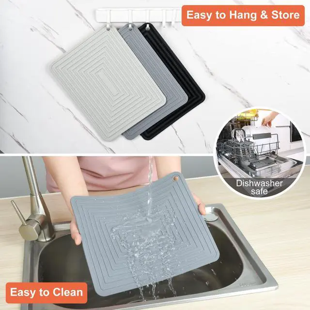 Alt view image 6 of 7 - Trivets for Hot Pots and Pans-Silicone Trivets for Hot Dishes-Heat Resistant Mat for Countertops, Kitchen Small Dish Drying Mat, Silicone Pot Holders-Hot Pads for Kitchen Set 2 Dark Grey