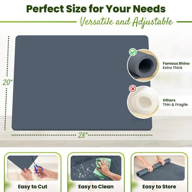 Alt view image 3 of 7 - Large Silicone Mat 28" x 20" Mat Thick Heat Resistant, Kitchen Counter Mat Waterproof - Coffee Machine, Glass Top Stove Cover Countertop Protector for Air Fryer, Baking mat (Grey)