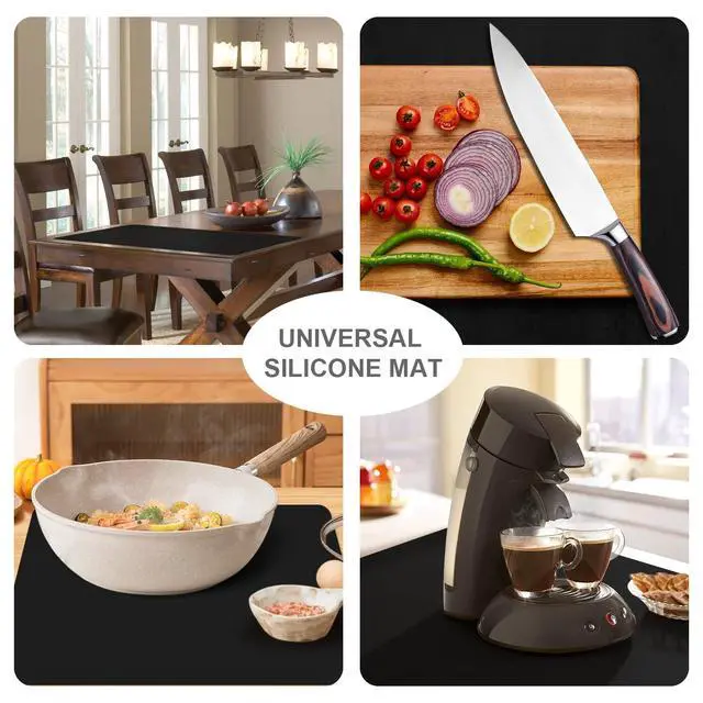 Alt view image 2 of 7 - Food Grade Silicone Mats for Kitchen Counter - Countertop Protector Mat Heat Resistant Mat for Air Fryer, Non-Slip Kids Dinner Table Placemat, Nonstick Silicone Mat for Pastry, Baking, Black 1 Pack