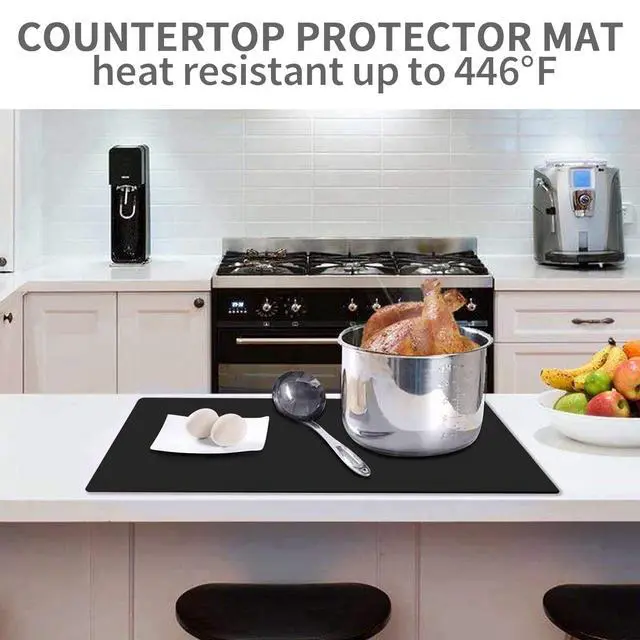 Alt view image 3 of 7 - Food Grade Silicone Mats for Kitchen Counter - Countertop Protector Mat Heat Resistant Mat for Air Fryer, Non-Slip Kids Dinner Table Placemat, Nonstick Silicone Mat for Pastry, Baking, Black 1 Pack