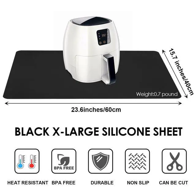 Alt view image 5 of 7 - Food Grade Silicone Mats for Kitchen Counter - Countertop Protector Mat Heat Resistant Mat for Air Fryer, Non-Slip Kids Dinner Table Placemat, Nonstick Silicone Mat for Pastry, Baking, Black 1 Pack