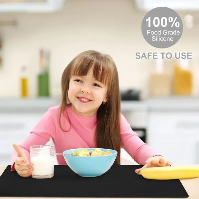 Alt view image 6 of 7 - Food Grade Silicone Mats for Kitchen Counter - Countertop Protector Mat Heat Resistant Mat for Air Fryer, Non-Slip Kids Dinner Table Placemat, Nonstick Silicone Mat for Pastry, Baking, Black 1 Pack