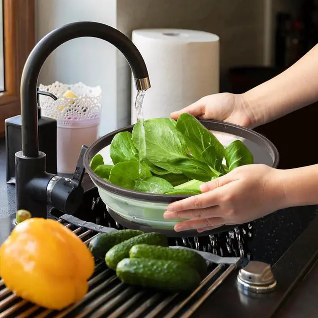 Alt view image 5 of 7 - Microwave Splatter Cover & Silicone Mat Collapsible, Vented, Reusable Food Guard and Plate Cover with Heat-Resistant Trivet for Pots, Pans, and Kitchen Counter, Black