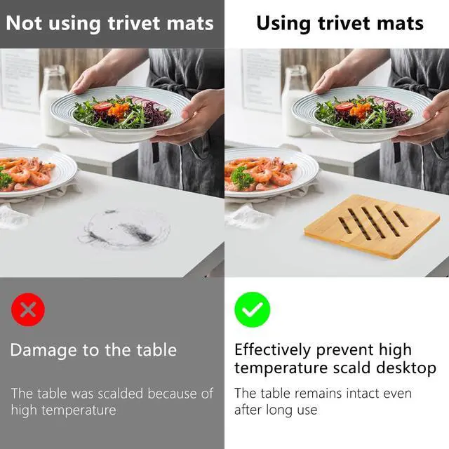 Alt view image 3 of 6 - Trivet Kitchen Bamboo Hot Pads Trivet Natural Bamboo Trivet Mat Set for Hot Dishes/Pot/Bowl/Teapot/Hot Pot Holders 2 Square 2 Roundness 1 Storage Rack