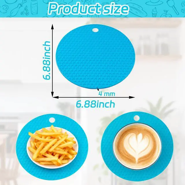 Alt view image 2 of 6 - 6 Pcs 6.0 Inch Round Silicone Mat, 0.19 Inch Thick, Non-Slip & Easy to Clean Heat Resistant Tripod Insulation Mat for Kitchens & Pans(Yellow)