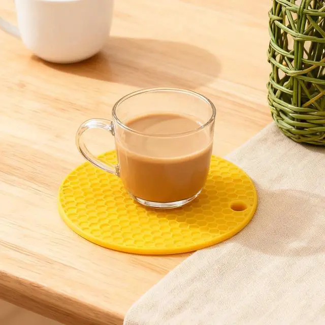 Alt view image 6 of 6 - 6 Pcs 6.0 Inch Round Silicone Mat, 0.19 Inch Thick, Non-Slip & Easy to Clean Heat Resistant Tripod Insulation Mat for Kitchens & Pans(Yellow)