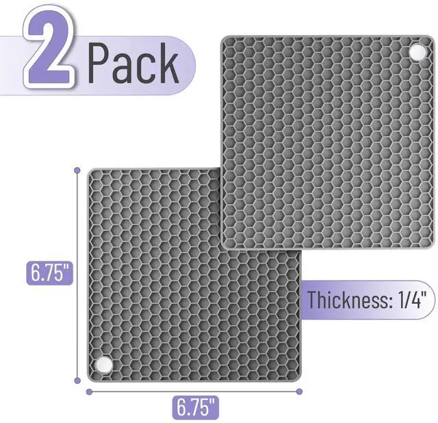 Alt view image 2 of 7 - Silicone Trivet Mats, 2 Pack, Gray Silicone Trivets for Hot Pots and Pans