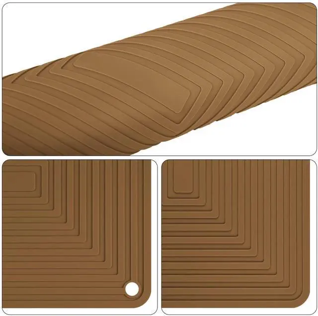 Alt view image 4 of 7 - Silicone Trivets for Hot Dishes Pots and Pans, Brown Hot Pads for Kitchen, Multi-Purpose Heat Resistant Mat for Counter, Versatile Trivet Mat, Flexible Silicone Pot Holders Set 2