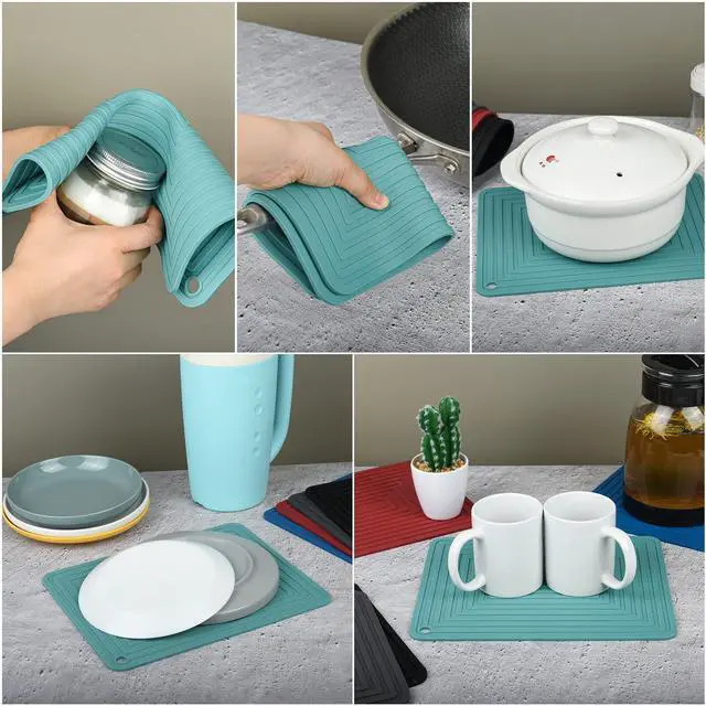 Alt view image 7 of 7 - Silicone Trivets for Hot Dishes Pots and Pans, Brown Hot Pads for Kitchen, Multi-Purpose Heat Resistant Mat for Counter, Versatile Trivet Mat, Flexible Silicone Pot Holders Set 2