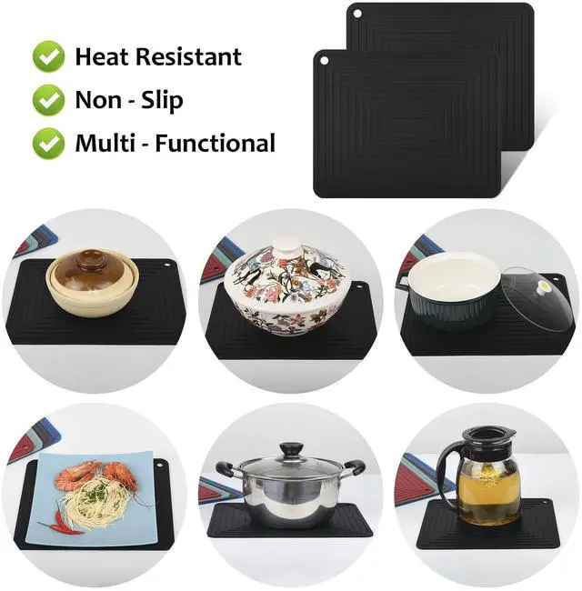 Alt view image 6 of 7 - Silicone Trivets for Hot Dishes Pots and Pans, Brown Hot Pads for Kitchen, Multi-Purpose Heat Resistant Mat for Counter, Versatile Trivet Mat, Flexible Silicone Pot Holders Set 2