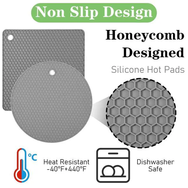 Alt view image 3 of 7 - 12 Pack Silicone Trivet Mats Hot Pads with Silicone Oven Mitts Non Slip Pot Holders Heat Resistant Trivet Pads Cooking for Kitchen Counter Table Placemats (Black, Gray)