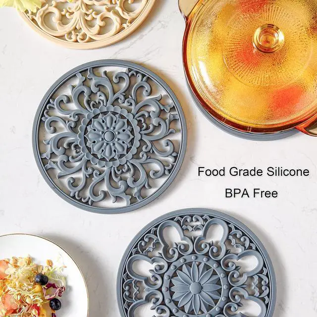 Alt view image 6 of 7 - Extra Thick Silicone Trivet Mat for Hot Dishes, Hot Pots and Pans, Pot Holder, Hot Pad to Portect Your Table and Countertop, Kitchen Decor and Accessories,Turquoise,Set of 3