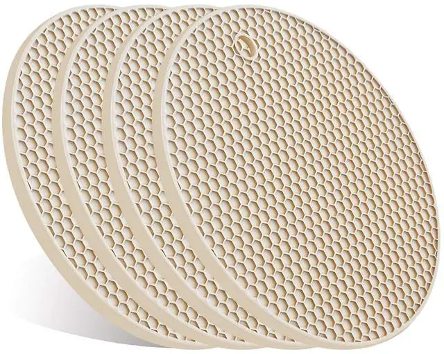 Main image of 4 Pcs Trivets for Hot Dishes, Kitchen Heat Resistant Silicone Trivet, Extra Thick, Large, Non Slip (3. Beige)