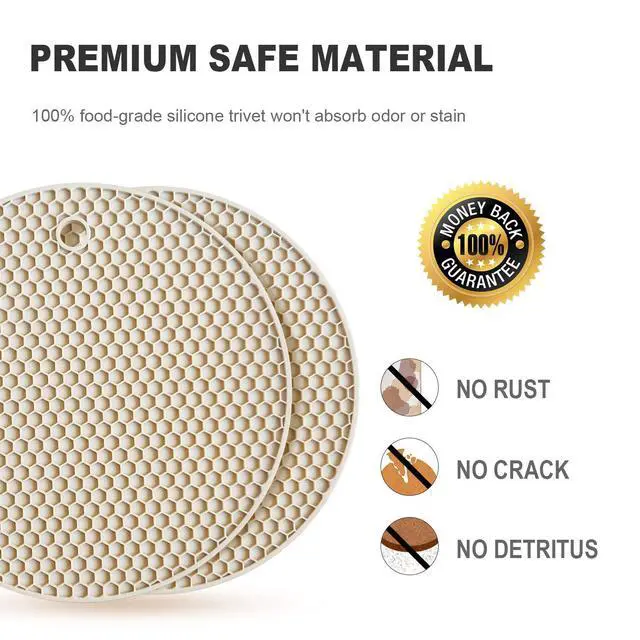 Alt view image 3 of 7 - 4 Pcs Trivets for Hot Dishes, Kitchen Heat Resistant Silicone Trivet, Extra Thick, Large, Non Slip (3. Beige)