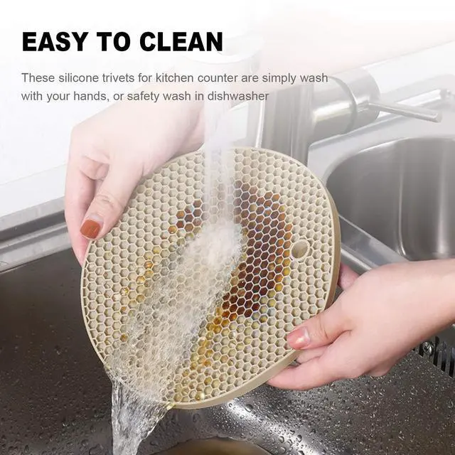 Alt view image 6 of 7 - 4 Pcs Trivets for Hot Dishes, Kitchen Heat Resistant Silicone Trivet, Extra Thick, Large, Non Slip (3. Beige)