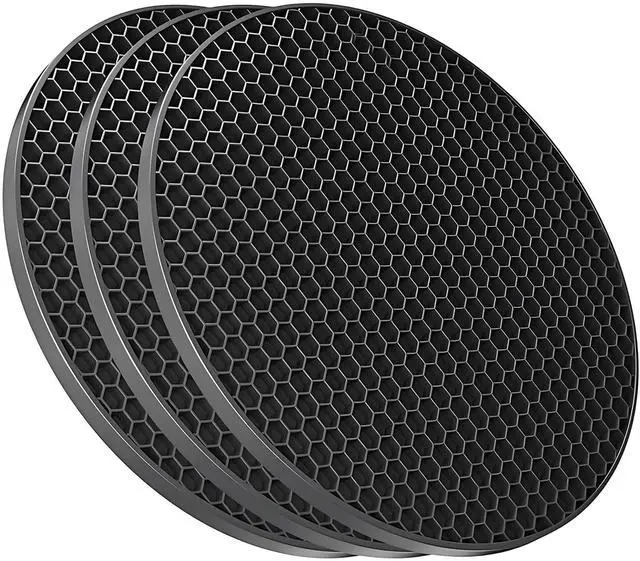 Main image of Silicone Non-Slip, Heat Resistant & Water-Trapping Trivet Mats for Water Glasses & Teacup & Coffee Cup & Dishes & Cookware, Multipurpose Kitchen Table Coaster, 3.5-Inch, 3 Pcs, Black
