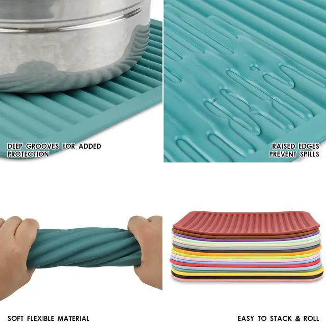 Alt view image 3 of 7 - Orange Silicone Trivets Mats for Hot Dishes and Hot Pots, Hot Pads for Countertops, Tables, Pot Holders, Spoon Rest Small Drying Mats Set 2