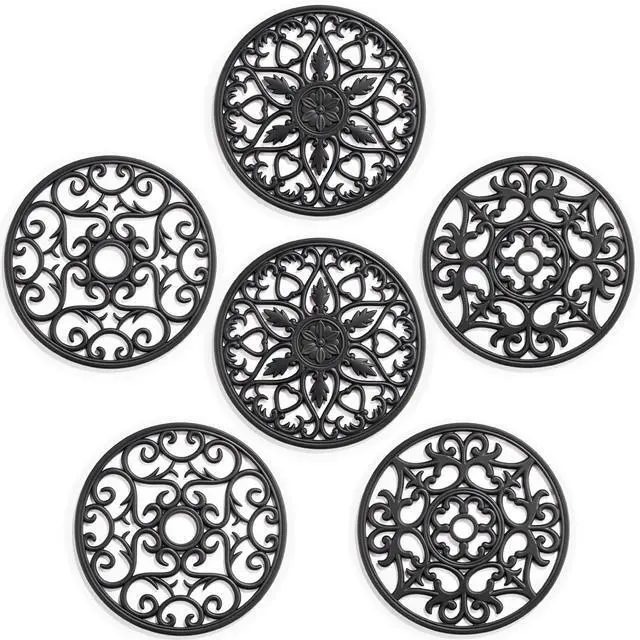 Main image of Set Silicone Trivet Mats for Hot Dishes, Heat Resistant Pots and Pans Holders, Non-Slip Flexible Hot Pads Coasters for Countertops Table, Modern Kitchen Decor Accessories (Black)