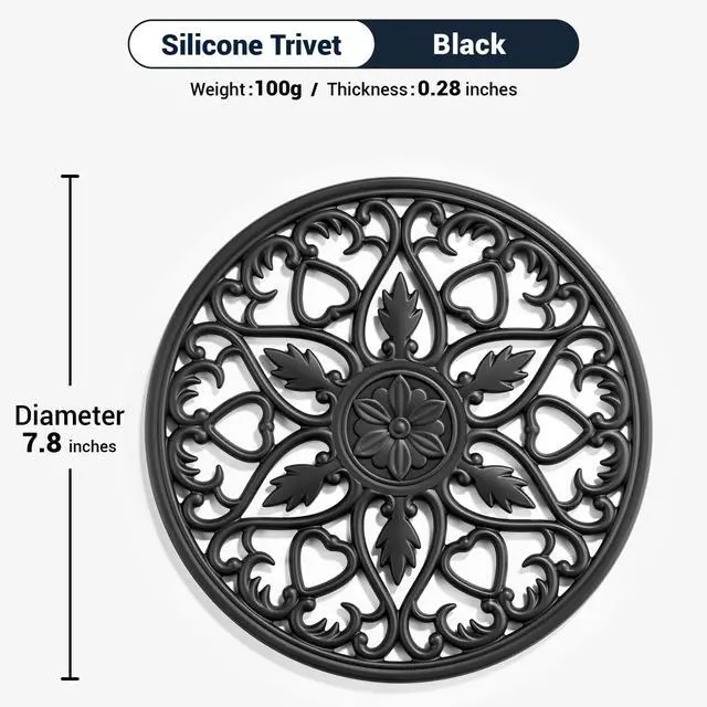Alt view image 2 of 7 - Set Silicone Trivet Mats for Hot Dishes, Heat Resistant Pots and Pans Holders, Non-Slip Flexible Hot Pads Coasters for Countertops Table, Modern Kitchen Decor Accessories (Black)