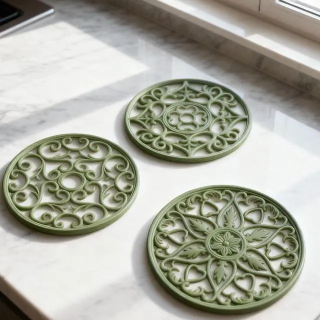 Alt view image 2 of 7 - Trivets for Dishes/Pots/Pans, 3 Pcs Silicone Mats, Flexible/Durable/Non Slip Hot Pads to Protect Table and Counter Top (Olive Green)