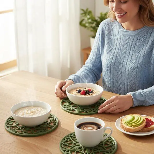 Alt view image 5 of 7 - Trivets for Dishes/Pots/Pans, 3 Pcs Silicone Mats, Flexible/Durable/Non Slip Hot Pads to Protect Table and Counter Top (Olive Green)