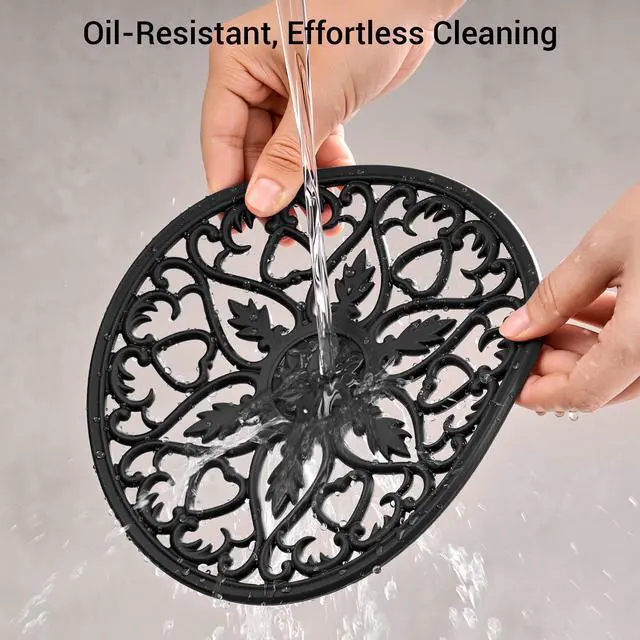 Alt view image 4 of 7 - Set Silicone Trivet Mats for Hot Dishes, Heat Resistant Pots and Pans Holders, Non-Slip Flexible Hot Pads Coasters for Countertops Table, Modern Kitchen Decor Accessories (Black)