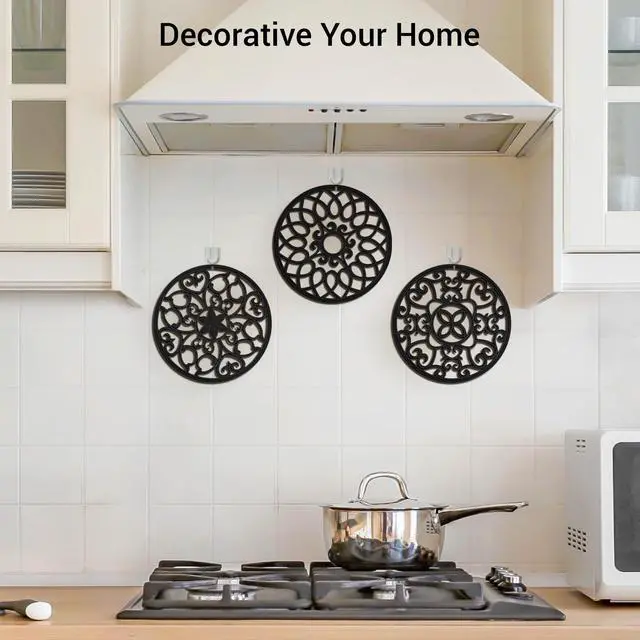 Alt view image 5 of 7 - Set Silicone Trivet Mats for Hot Dishes, Heat Resistant Pots and Pans Holders, Non-Slip Flexible Hot Pads Coasters for Countertops Table, Modern Kitchen Decor Accessories (Black)