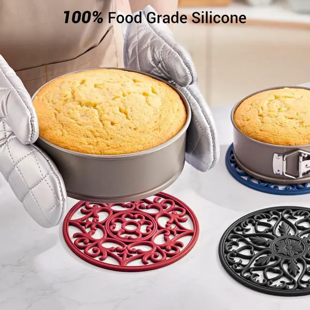 Alt view image 6 of 7 - Set Silicone Trivet Mats for Hot Dishes, Heat Resistant Pots and Pans Holders, Non-Slip Flexible Hot Pads Coasters for Countertops Table, Modern Kitchen Decor Accessories (Black)