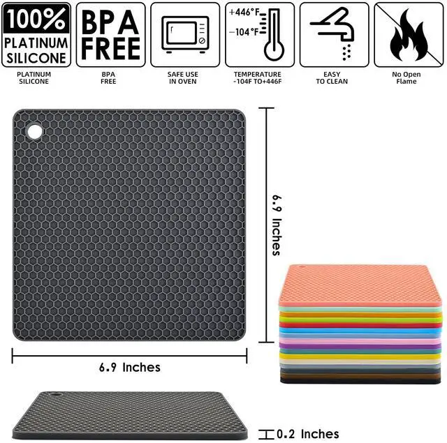 Alt view image 2 of 7 - Silicone Trivet Pot Mat for Countertop Trivest Pads Heat Resistant Table Placemats 4 Pack,Size:7.5x7.5 Inch, Color: Grey, Shape: Square