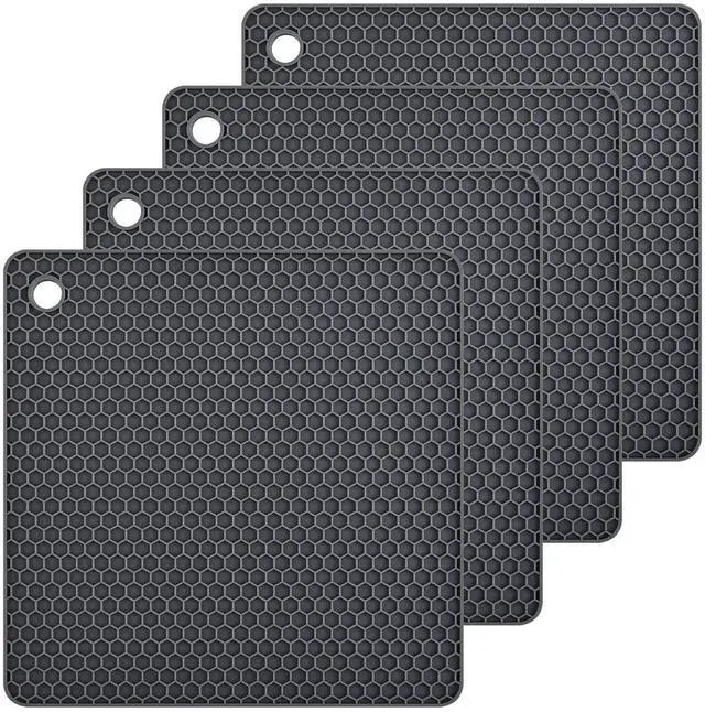 Main image of Silicone Trivet Pot Mat for Countertop Trivest Pads Heat Resistant Table Placemats 4 Pack,Size:7.5x7.5 Inch, Color: Grey, Shape: Square