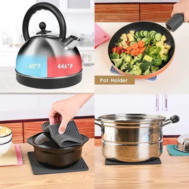 Alt view image 4 of 7 - Silicone Trivet Pot Mat for Countertop Trivest Pads Heat Resistant Table Placemats 4 Pack,Size:7.5x7.5 Inch, Color: Grey, Shape: Square
