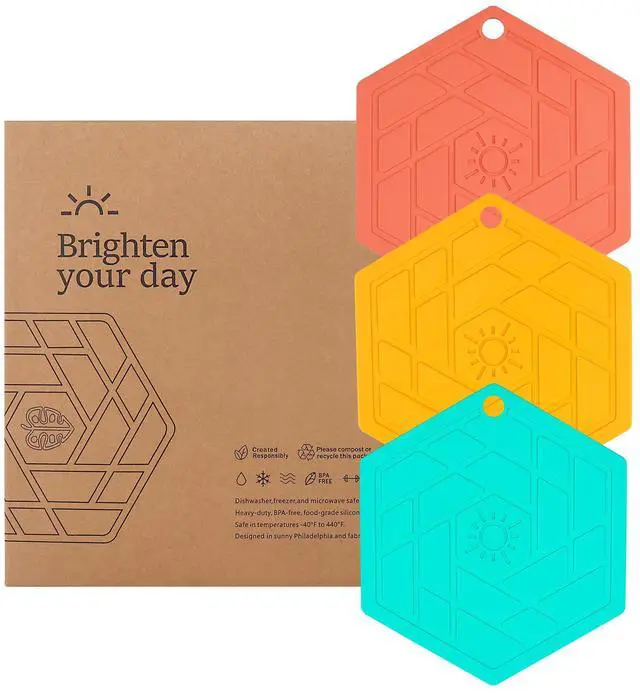 Main image of Heat Resistant Silicone Trivet Mats - Non-Slip Hot Pads for Kitchen Countertops, Multipurpose Pot Holders, Food Grade & BPA Free - Set of 3, Durable and Easy to Clean (Variety Mix)