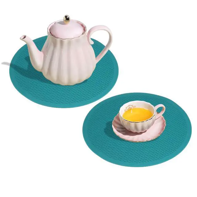 Alt view image 5 of 6 - 2pcs Silicone Trivet Mats 9.8" Dia Round Non-Slip Silicone Pot Holders for Hot Pots and Pans, Heat Resistant Hot Pads for Kitchen Hot Dishes Table Countertops, Black