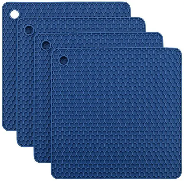 Main image of Silicone Trivets Mats, Silicone Hot Pads for Pot Holder, Square Trivets for Hot Dishes, Pots and Pans, Multi Purpose Hot Pads for Kitchen Counter, Non Slip Heat Resistant Mats Set 4 Navy
