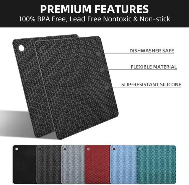 Alt view image 3 of 7 - Silicone Trivets Mats, Silicone Hot Pads for Pot Holder, Square Trivets for Hot Dishes, Pots and Pans, Multi Purpose Hot Pads for Kitchen Counter, Non Slip Heat Resistant Mats Set 4 Navy